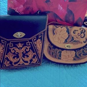 Hand tooled leather handbag